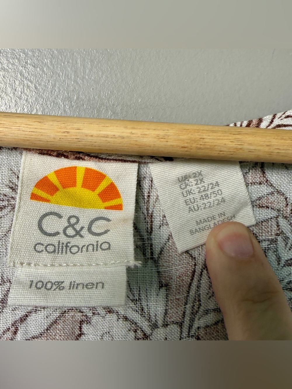 C&C California Tropical Botanical Linen Top Resortwear Summer — Blush/Brown 2X - Picture 2 of 4